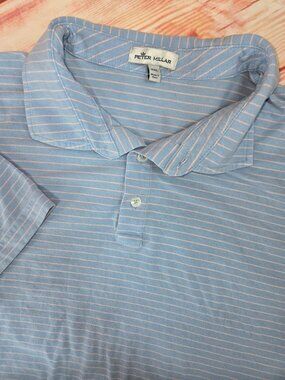 Peter Millar Mens Blue Striped Pima Cotton Blend Polo XXL
